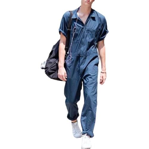 Men Summer Black/Blue Casual Fashion Romper Short Sleeve Solid Color Loose Overalls Jumpsuit with Pockets Plus Size