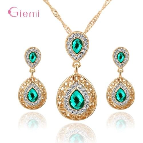 Luxury Vogue Cubic Zirconia Earring Necklace Jewelry Sets for Women Fashion Gold Filled Wedding Jewelry Brincos Ornament