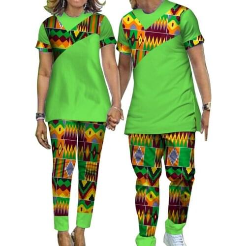 Causal Two Piece Set African Dashiki Print Couple Clothing for Lovers Mens top and pant Blazer Womens tops and pant WYQ123