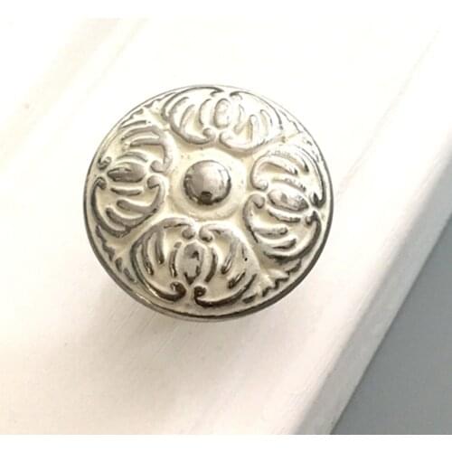 Round Flat Cabinet Dresser Knob, 1.14 inch Diameter, Height 0.94 Inch Creamy White Silver