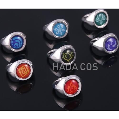 Game Genshin Impact Metal Rings Cosplay Eye of God 7 Element Open Adjustable Unisex Band Ring Men Props Accessories Jewelry Gift