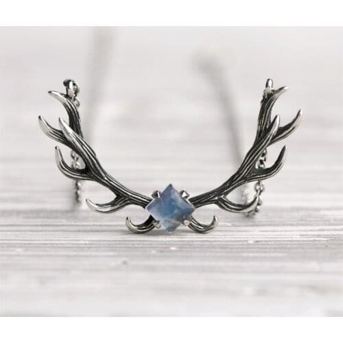 Fashion Antler Mosaic Moonstone Pendant Necklace Statement Charm Chain Necklace For Woman Girl Bohemian Jewelry Pendant