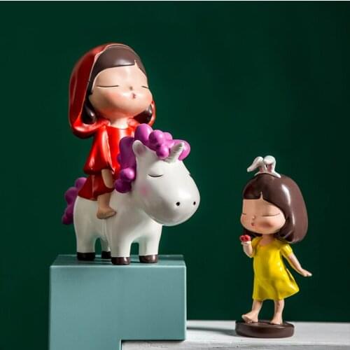 Cartoon Girl Figurines Resin Modern Home Decor Fairy Garden Miniatures Figurines Desktop Decor Ornament Girls Gift Bedroom Decor