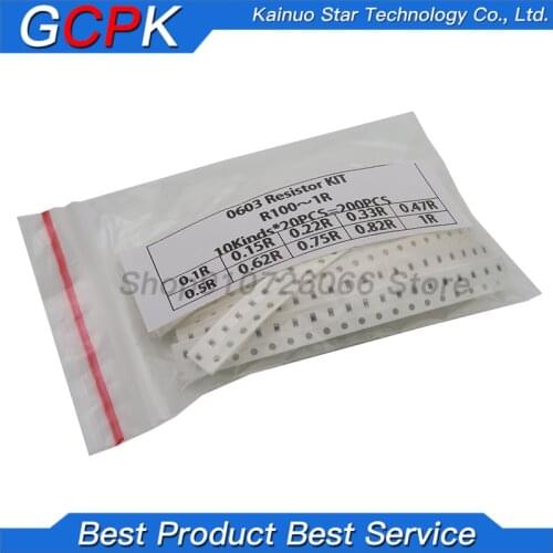 200PCS 1% 0603 SMD resistors assorted DIY kit set ,10 valueX20pcs=200pcs 1R00 R820 R750 R620 R500 R470 R330 R220 R150 R100