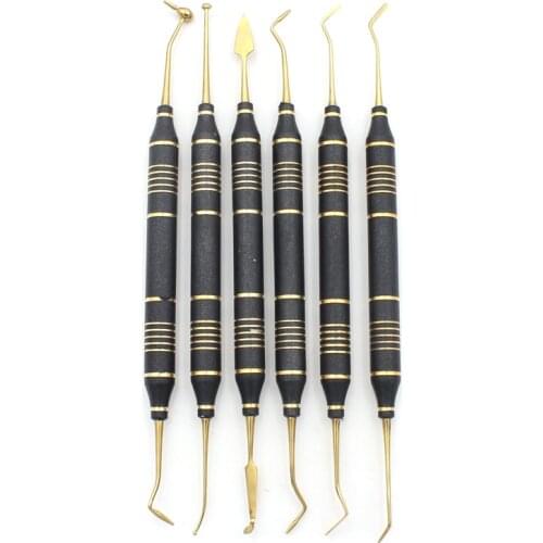 6pcs Dental Composite Resin Filling Spatula Titanium plated Head Resin Filler Set thick handle Restoration set Dental Instrument