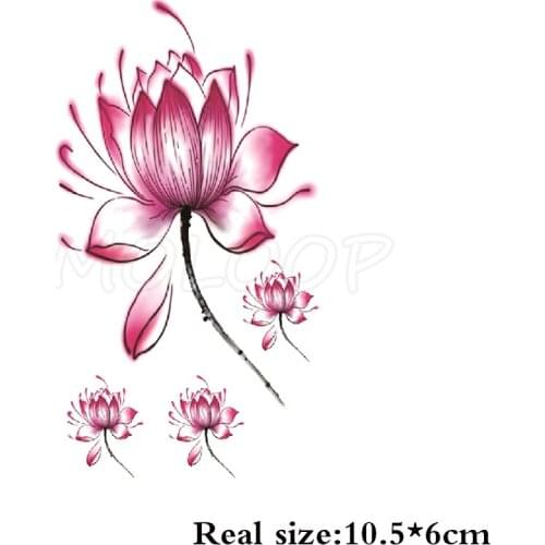 Tattoo Sticker waterproof ink Lotus pink flower Chinese stlye Temporary fake Tatoo Water Transfer flash Tatto for woman girl kid