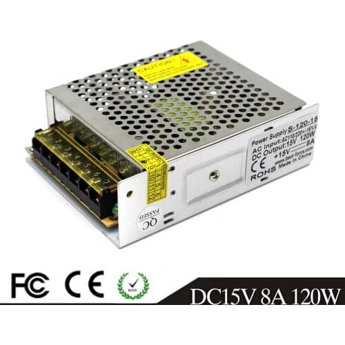 New 15V 8A 120W Switching Power Supply Driver Switch Power Supplies for LED Strip Light Display 110V 220V AC-DC SMPS with CCTV