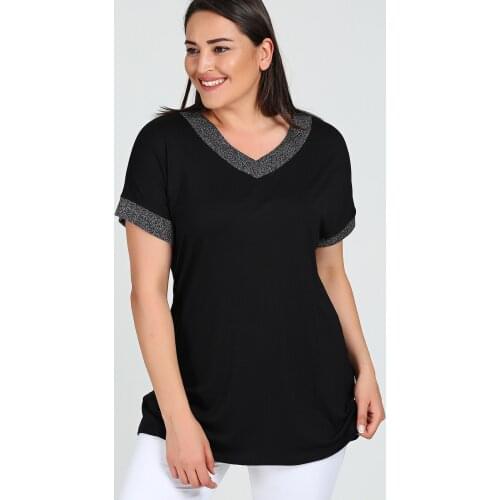 New Season Fashion Plus Size Sim Neck Short Slevee Blouse Natural Viscose Soft Elastic Fabric