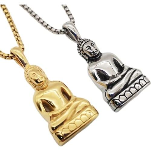 316L Stainless Steel Meditation Buddha Pendant Necklace Mens Buddhism Praying Fashion Jewelry Buddha Necklace Amulet