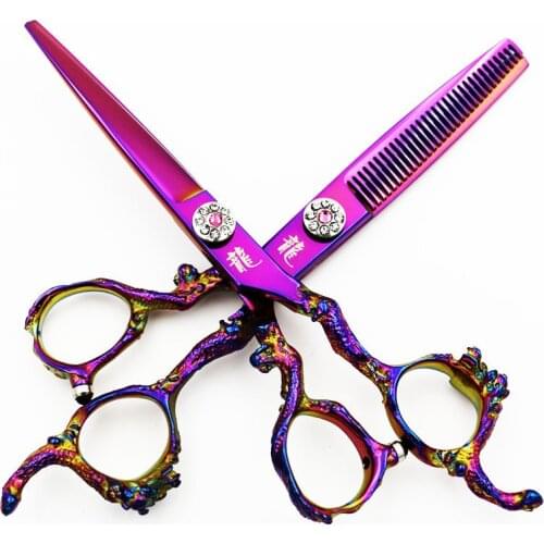 6 Inch Professional Pet Scissors Dog Grooming Cutting+Thinning Shears Kit for Animals Japan440C Golden/Purple High Quality