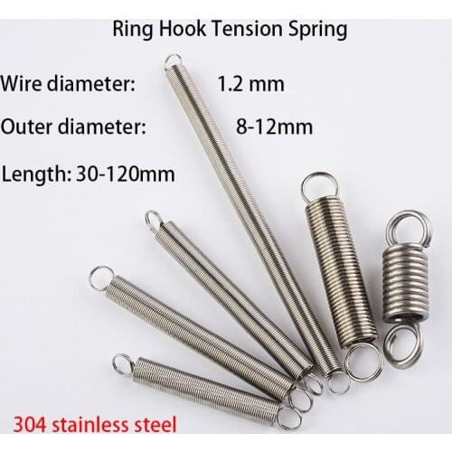 Ring Hook 304 Stainless Steel Tension Spring Wire Diameter 1.2mm Extension Coil Spring Pullback Spring
