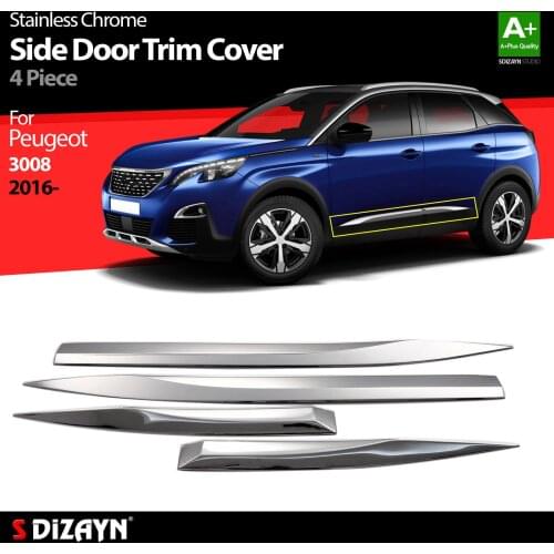For Peugeot 3008 Chrome Side Door Trim Cover Stainless Steel 4 Pcs. Year 2016