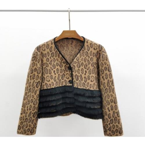 New Design Women Winter Fur Sweaters Fashion Cashmere Sweater Ladies Leopard Knitted Cardigan