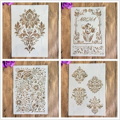 4pcs/set A4 Flowers Mandala Stencils Painting Coloring Embossing Scrapbook Album Decorative Template cake stencil