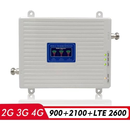 2G 3G 4G Tri Band Booster GSM 900+(B1)UMTS WCDMA 2100+(B7)FDD LTE 2600 Cell Phone Repeater 900 2100 2600 Mobile Signal Amplifier