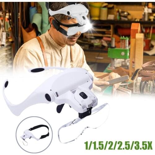 Head Mounted Magnifier Jeweler Watchmaker Magnifying Glass With Led Light 1/1.5/2/2.5/3X Led Magnifying Glasses Optical Glasses