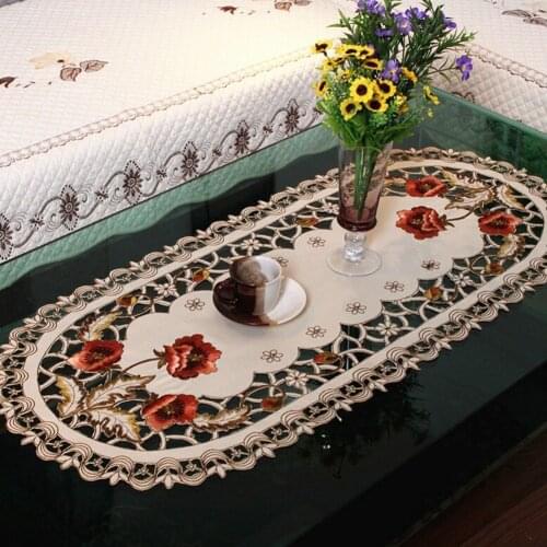 Vintage Embroidered Fabric Oval Tablecloth Event Banquet Rectangle Table Cover Supply Home Decoration for Wedding Party