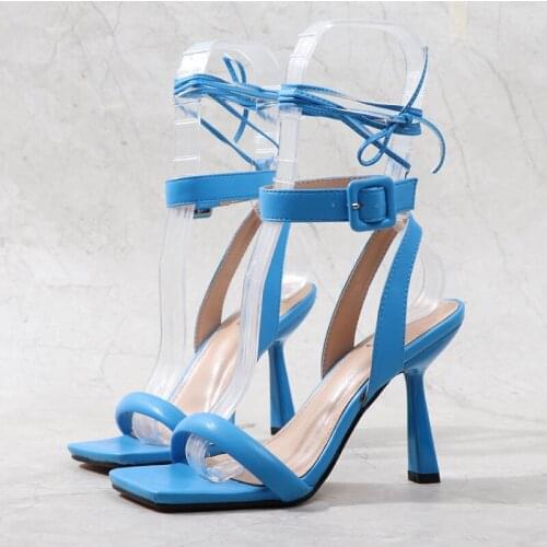 Female Sandal High Heels Fashion Womens Shoes 2021 Large Size Ankle Strap Girls High-heeled Stiletto Luxury Low Summer Sexy Beig