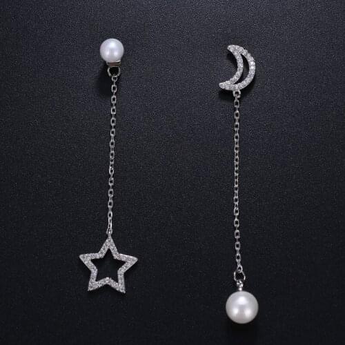 Emmaya New Arrival Moon Star Design Women White Pearl Charm Earrings With Cubic Zirconia For Women Gift