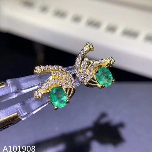 KJJEAXCMY fine jewelry 925 sterling silver inlaid natural emerald female earrings support detection