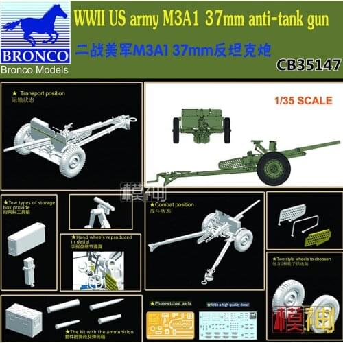 1/35 U.S. Army World War Ii M3A1 37mm Anti-tank Gun Military Assembly Model Cannon CB35147