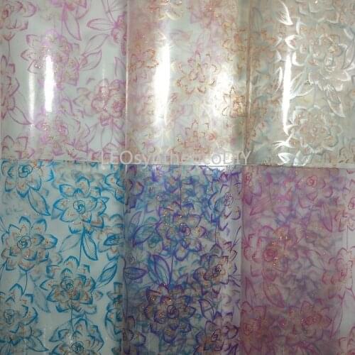 1PC 21X29CM See Through PVC Leather with Printed Glitter Flowers For Making Bows Accessories LEOsyntheticoDIY T117