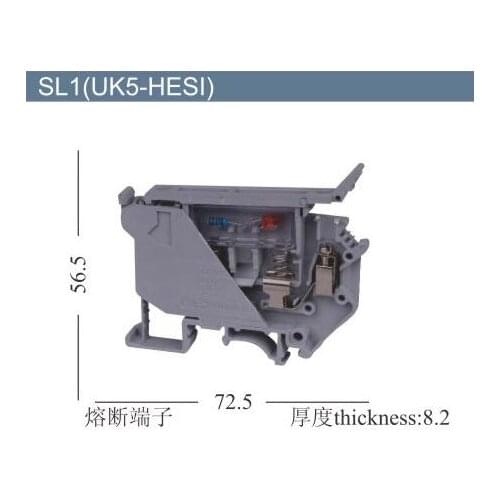 10PCS UK5-HESI UK5RD 4mm2 DIN Rail Screw Clamp Fuse Terminal Blocks Connector