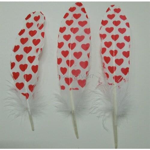 100pcs/lot 10-18cm Painting-Goose Satinettes Feathers-White/Red-Red Heart Painting- Perfect for Earrings,Bridal Table Decor&Mill