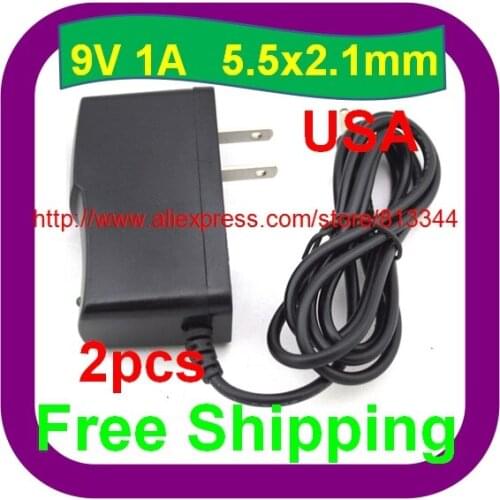 2 pcs Free Shipping AC to DC 9V 1A 1000mA Power Supply Adapter For CCTV DVR Security Camera US-Plug