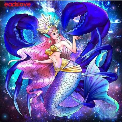 3 Piece Diamond Painting Mermaid Shrimp Diy handwork Embroidery Full square round drilling 5d Puzzle Mosaic,Wholesale,retail S90