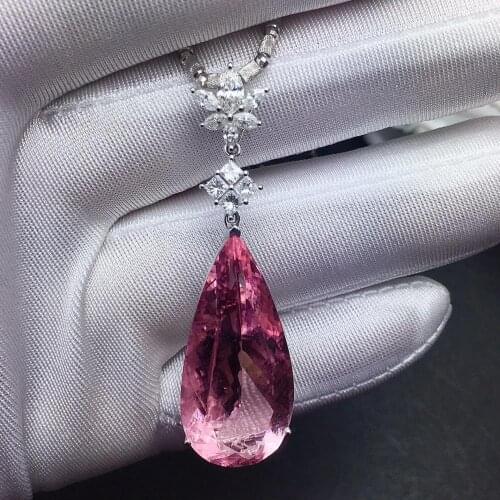 A411 Morganite Pendant Fine Jewelry 18K Gold Jewelry 100% Natural Pink Morganite 22.65ct Diamonds Womens Pendants Necklaces