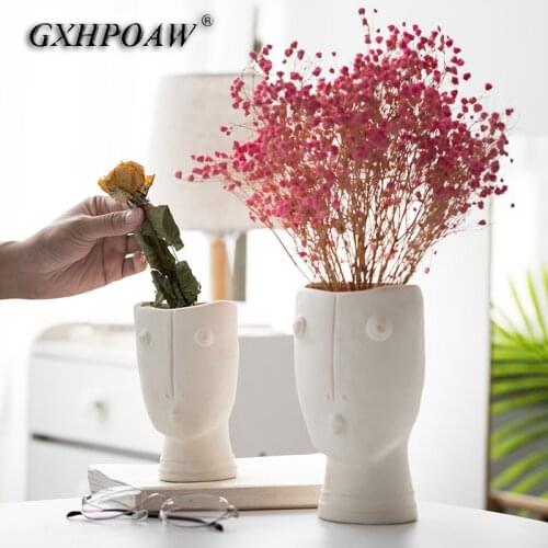 Abstract Human Face Flowerpot Artistic Figure Vase Nordic Ceramic Flower Pots Creative Home Living Room TV Cabinet Decoration