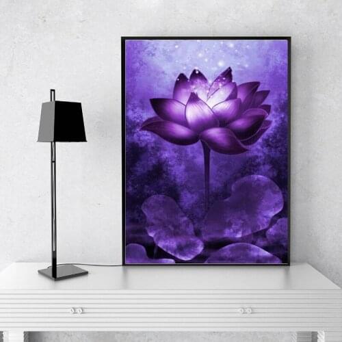 New 5D DIY diamond painting purple lotus flower cross stitch diamond embroidery mosaic wall sticker home decoration gift of love
