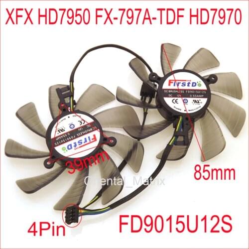 Free Shipping 2pcs/lot FD9015U12S 12V 0.55A 85mm For XFX HD7950 FX-797A-TDF HD7970 Graphics Card Fan 4Wires 4Pin