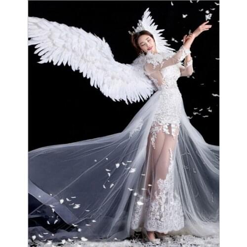 FREE Shipping adult model cosplay party show shooting props festival wedding wings Pure White angel feather wing