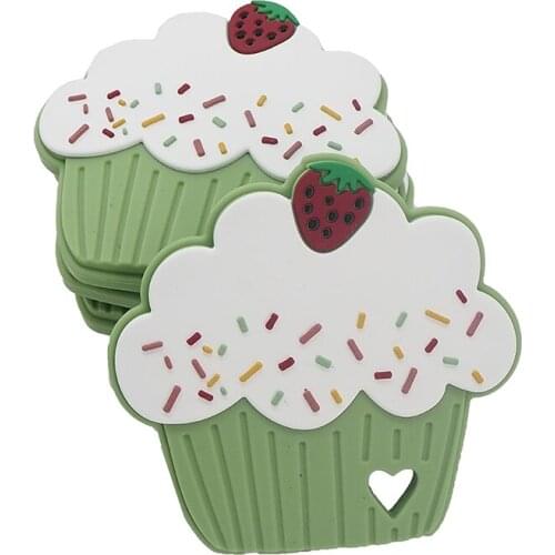 Chenkai 10PCS BPA Free Silicone Cake Teether Silicone Beads Chew Teething Nursing Toys For Baby Pacifier Clip Chain Accessories