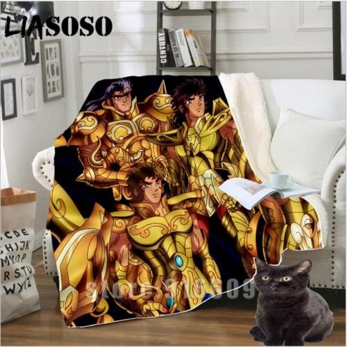 3D Print Sofa Bedding Warm Saint Seiya Patterned Office Harajuku Baby Stuffed Woolen Blanket Bedspread Soft Travel Outing Quilt
