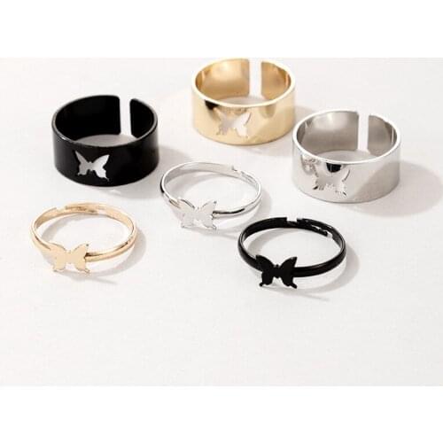 Trendy Hollow Out Butterfly Rings for Women Men Lover Couple Rings Set Friendship Engagement Wedding Open Rings 2021 Jewelry