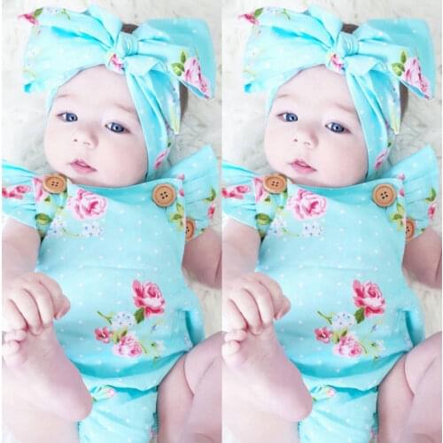 Pudcoco Newborn Baby Girl Romper Floral Print One-pieces Jumpsuit Overalls Sunsuit with Headband Baby Clothes Set 0-24M