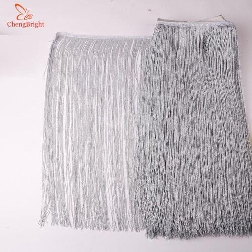 ChengBright 5Yards Rayon Tassel Fringe silver Silk Lace Trim Ribbon Sew Latin Dress Stage Garment Curtain Accessorie 50cm Width