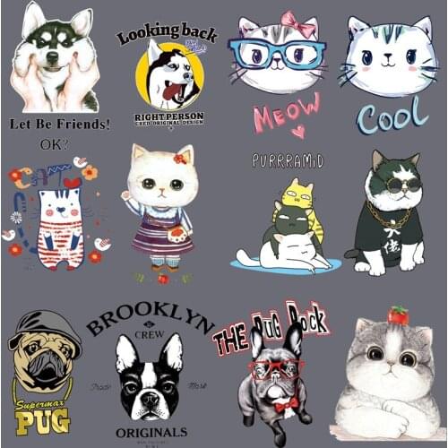 Cartoon Cute Iron On Transfer Unicorn Dogs Cat Pathes Heat Print On T-shirt Dresses Jeans Bags A-level Washable Stickers
