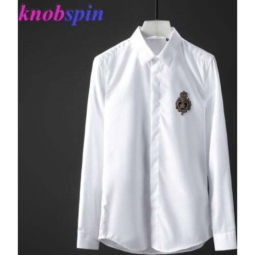 Plus size 4XL 48 Men Shirt Solid color long sleeve Slim Casual Business male Dress Shirts 2019 100% Pure Cotton Chemise homme