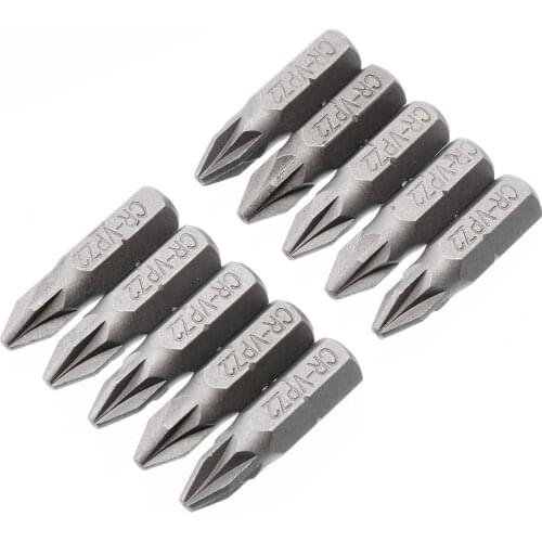 10Pcs Silver Pozi 2 PZ2 x 25mm Alloy Steel Drive Screwdriver Bits Hex Tools 1/4'' Hex Shank Hand Tools Set