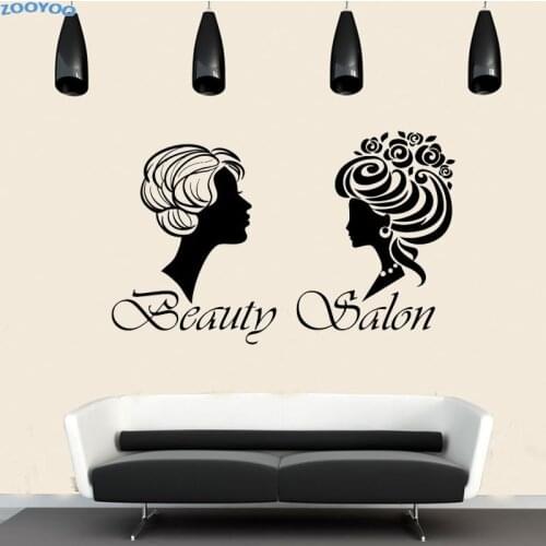 ZOOYOO Beauty Salon Wall Sticker Two Different Hair Style Women Wall Decal Removable Waterproof Wall Art Vinyl Decoration Murals