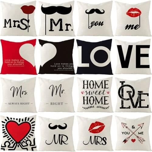 New Valentines Day Printed Cushion Cover 45*45 Pillow Covers Pillowcase Cotton Linen Sofa Cushions Pillow Cases 0427