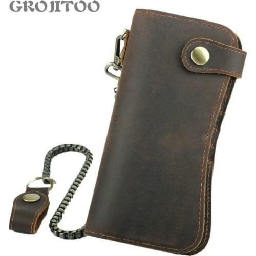 GROJITOO 2020 New Genuine Leathe Rfid Mobile Phone Bag Crazy Horse Leather Mens Wallet Cowhide leather large capacity Bag