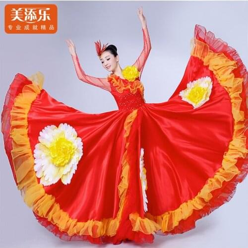 New Opening Dance Dress Female Dancing Costume Performance Stage Full Skirted Double-sleeved Wear Women Performance Suit H516