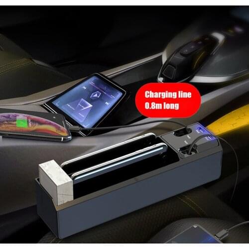 Car Seat Gap Organizer with Retractable USB Charging Cables + 2 USB Ports Seat Crevice Filler Phone Wallet Key Storage Pocket