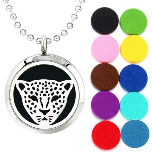 316L Stainless Steel Diffuser Necklace Pendant DIY Women Jewelry Making 30mm Leopard Aromatherapy Perfume Locket With 10pcs Pads