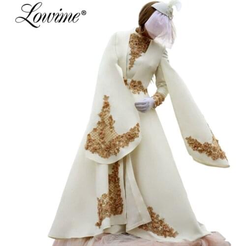 Arabic Mermaid Evening Dresses Ivory Long Sleeve 2019 Robe De Soiree Middle East Women Party Dress Custom Prom Gown Abendkleider